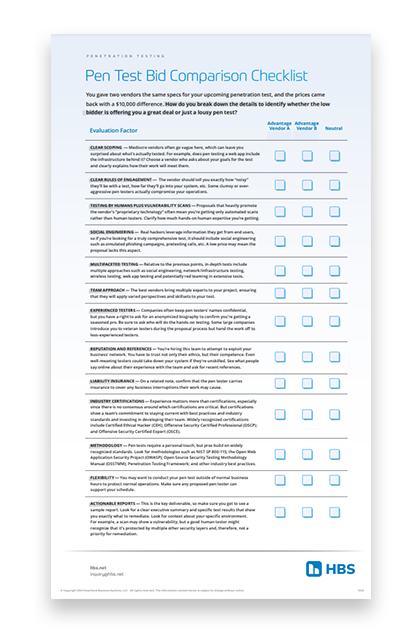Pen Test Comparison Checklist Full Image